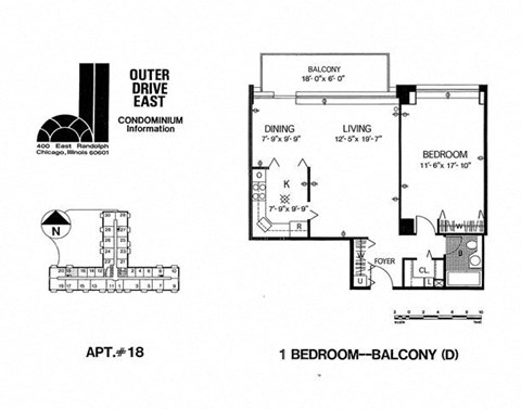 Floor plan for 1 bed, 1 bath